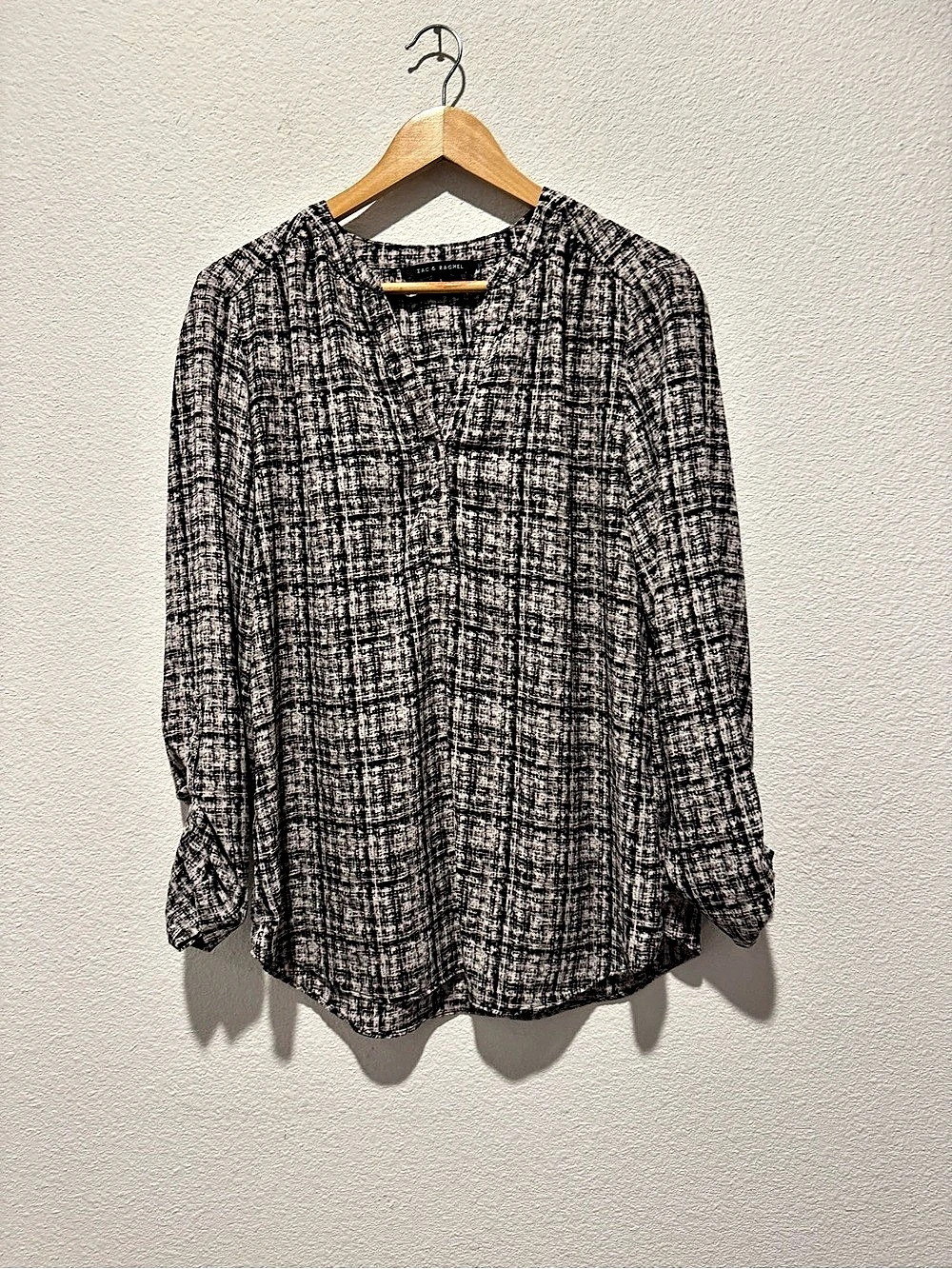 Zac & Rachel Plaid Button Down Blouse in Black & White